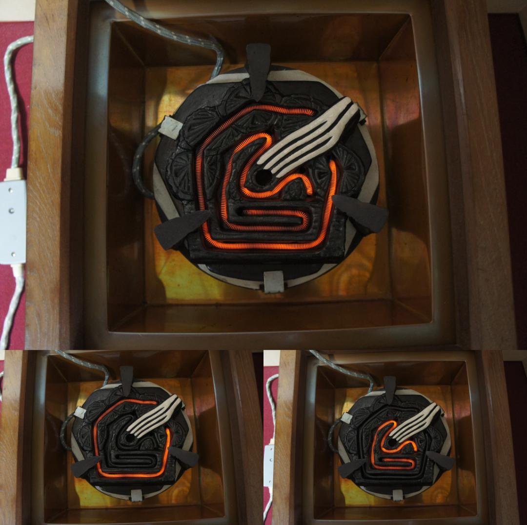 ☆桑色置炉 在銘阿弥陀堂炉釜 　唐銅蓋 置炉用600W炭型電熱器 　送料込み