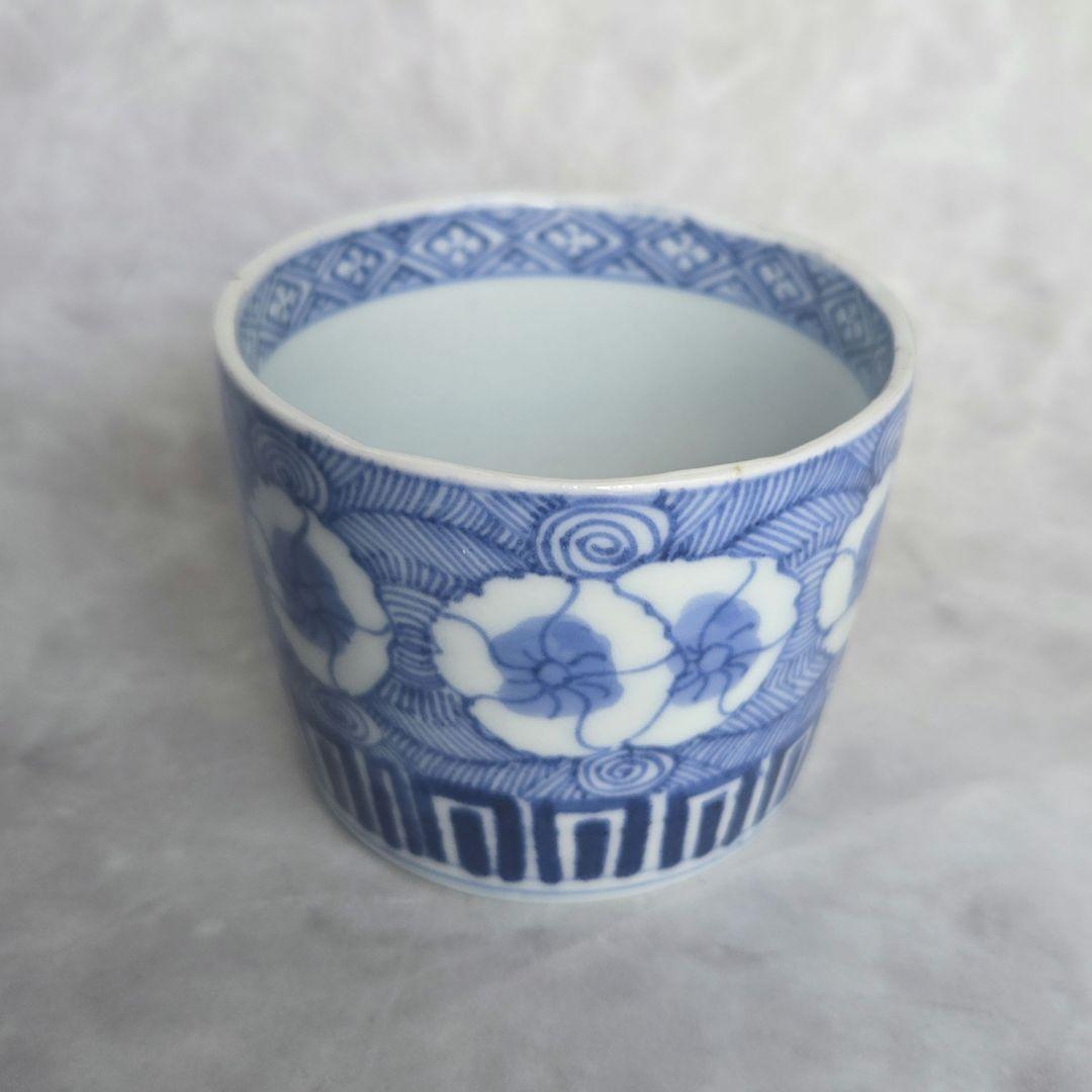 古伊万里　染付　猪口　蕎麦猪口　撫子　江戸時代　骨董　金継ぎ　アンティーク