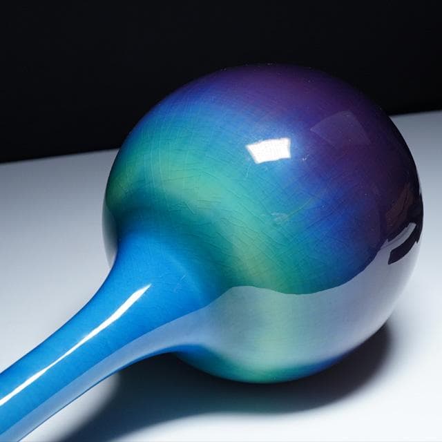 徳田正彦　碧明釉花生　共箱　人間国宝　徳田八十吉　九谷　花入　茶道具　鑑賞陶磁器