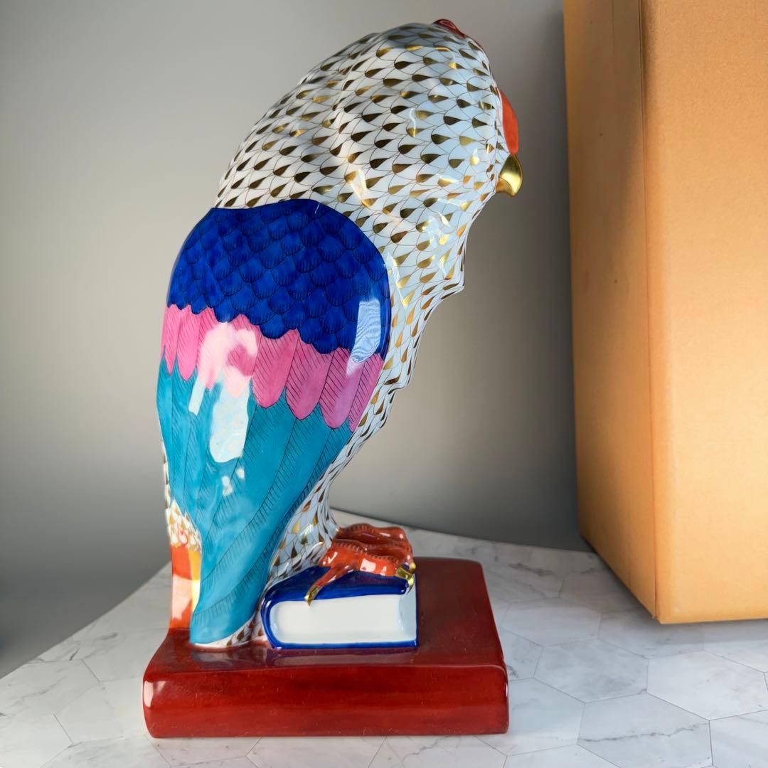 DA 1298 ヘレンド　herend本の上のフクロウ　縁起物　置物　陶器