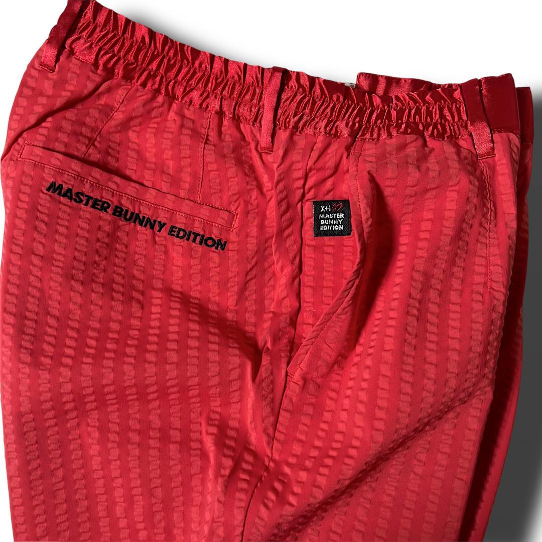 4 マスターバニー パーリーゲイツ取扱 シアサッカー ゴルフパンツ レッド系