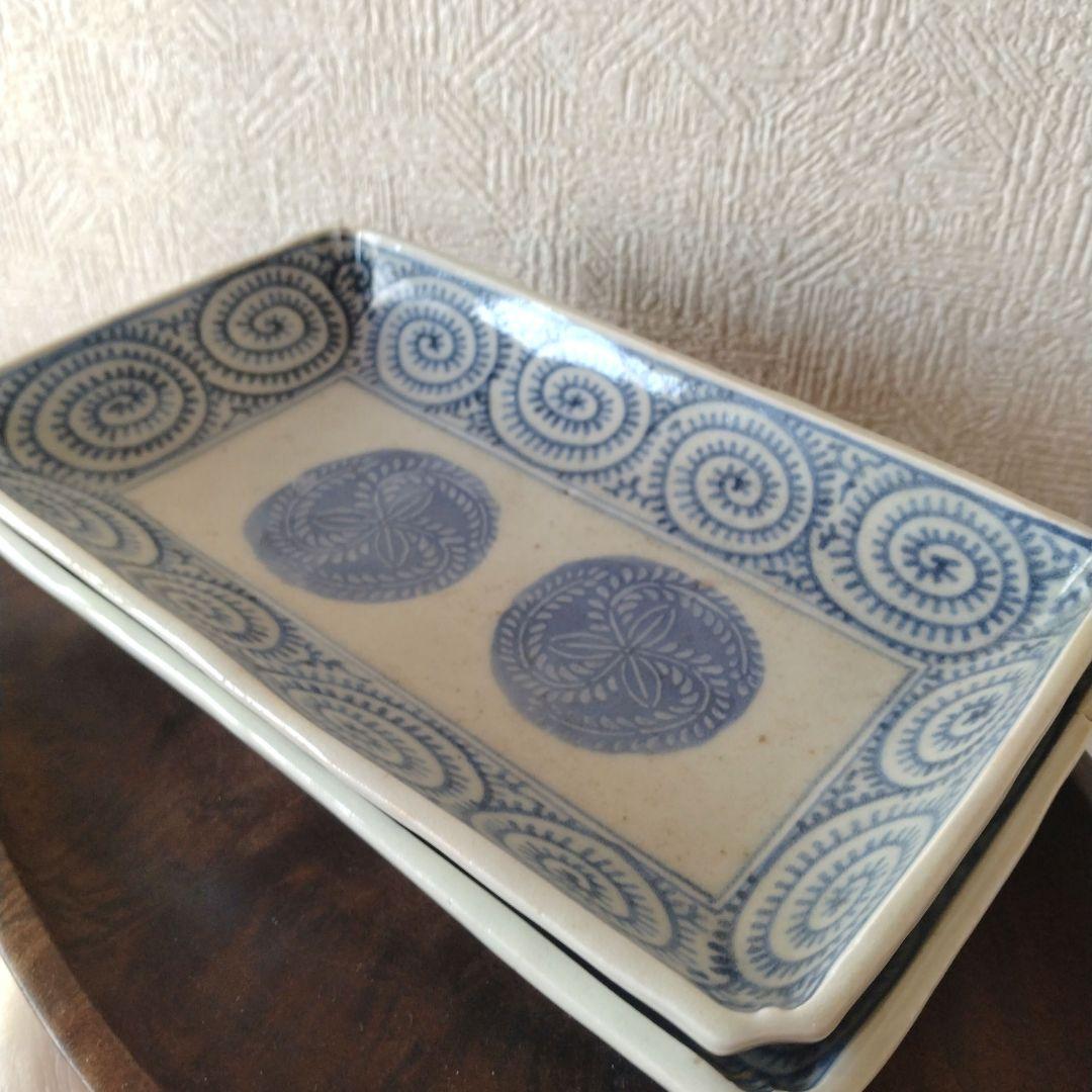 古伊万里切込焼蛸唐草長皿二客