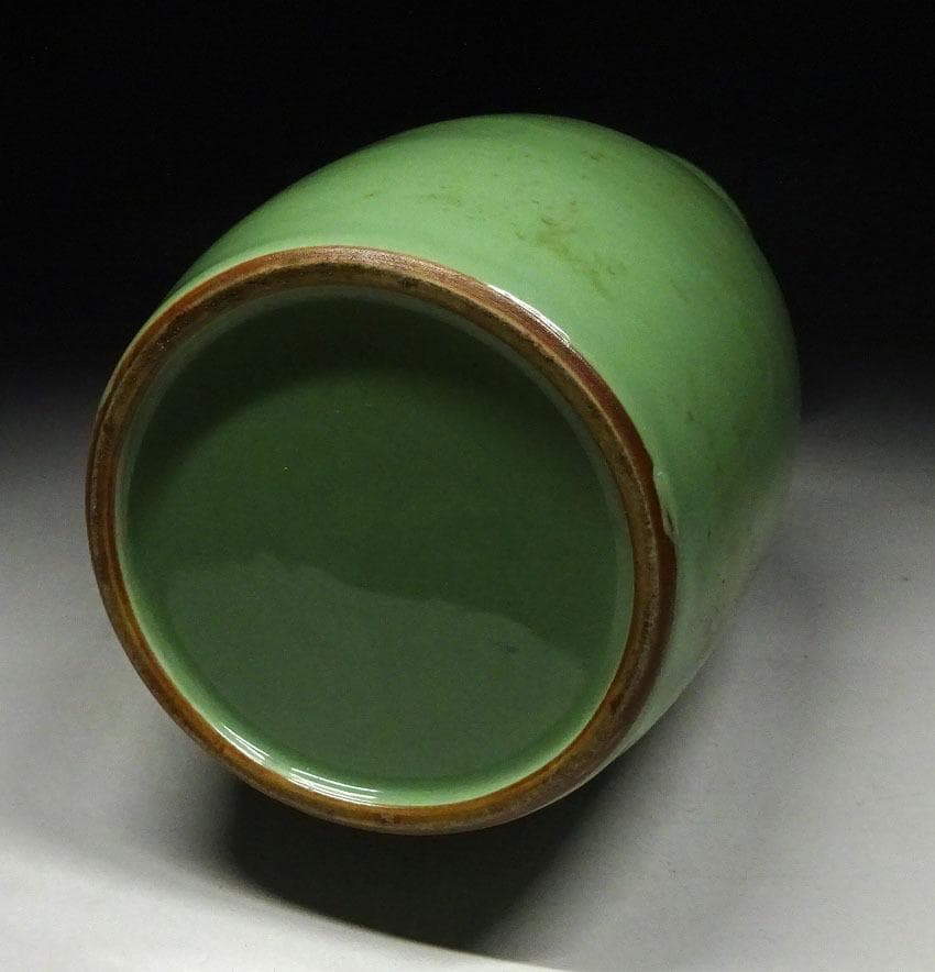 中国古玩 青磁 双耳 花瓶 高約30cm 唐物 時代物 t92559