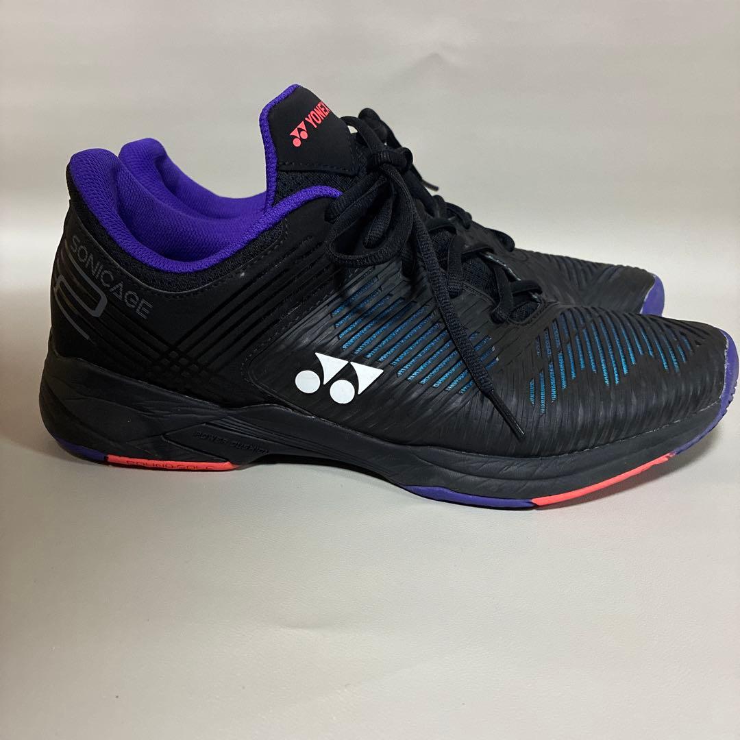 美品 YONEX SHB-03 テニスシューズ ブラック/パープル 27.5cm