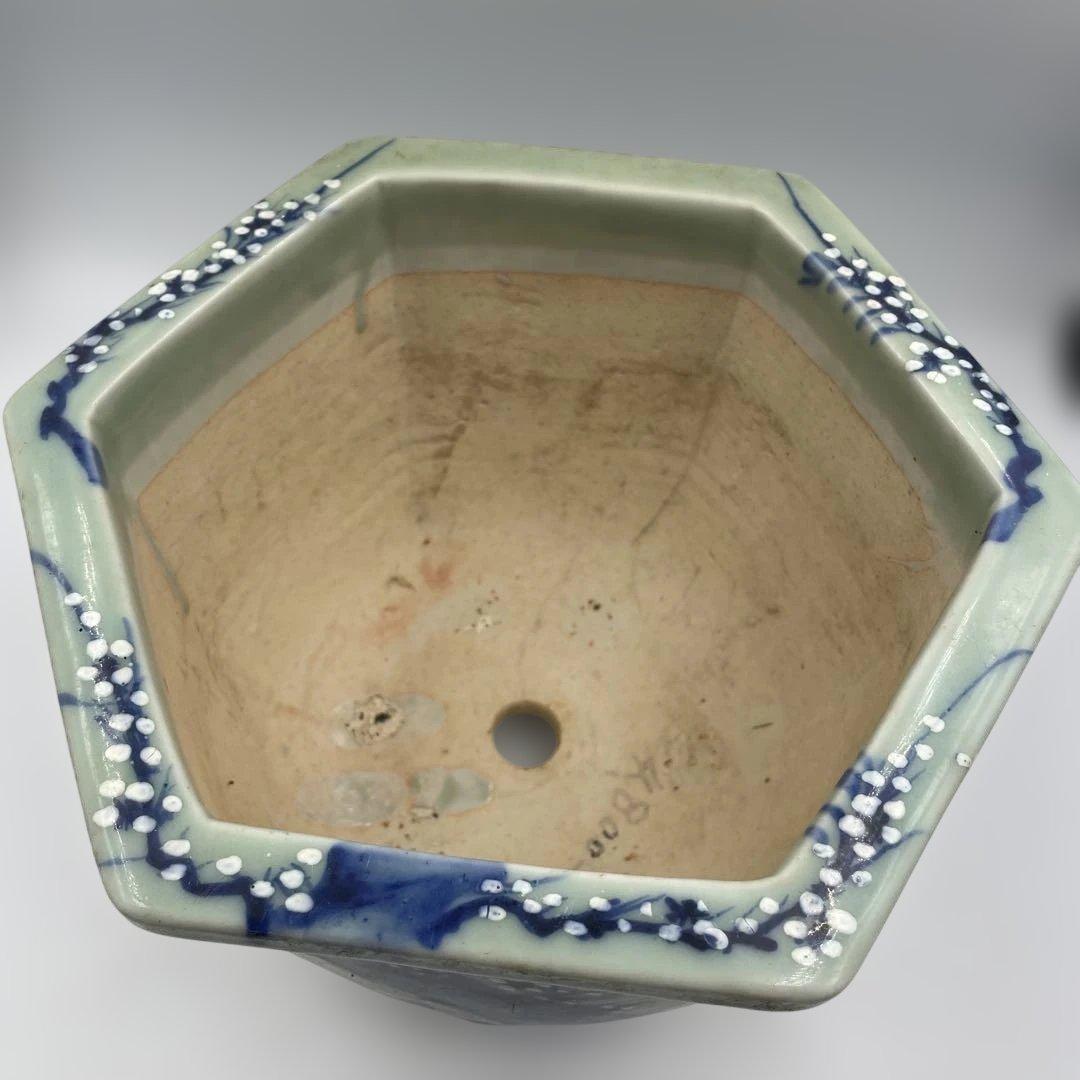 瀬戸 梅文 青磁 植木鉢 盆栽鉢 梅鉢 時代物　❷個セット