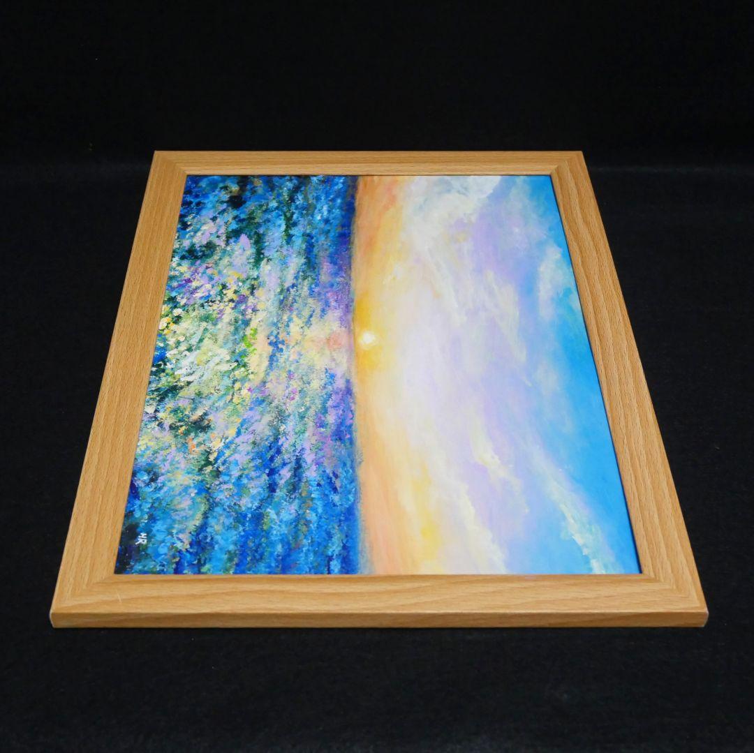 油絵 油彩 油彩画 絵 絵画【夕日に輝くネモフィラ】