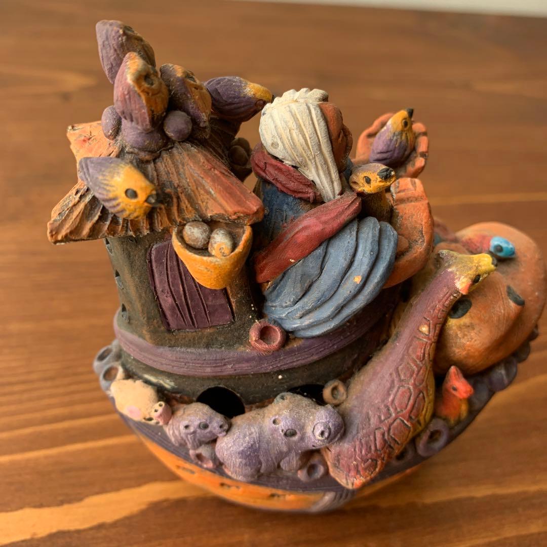 確認用　土人形　郷土玩具　民芸　フォークアート　聖書モチーフ　ノアの箱舟　置物