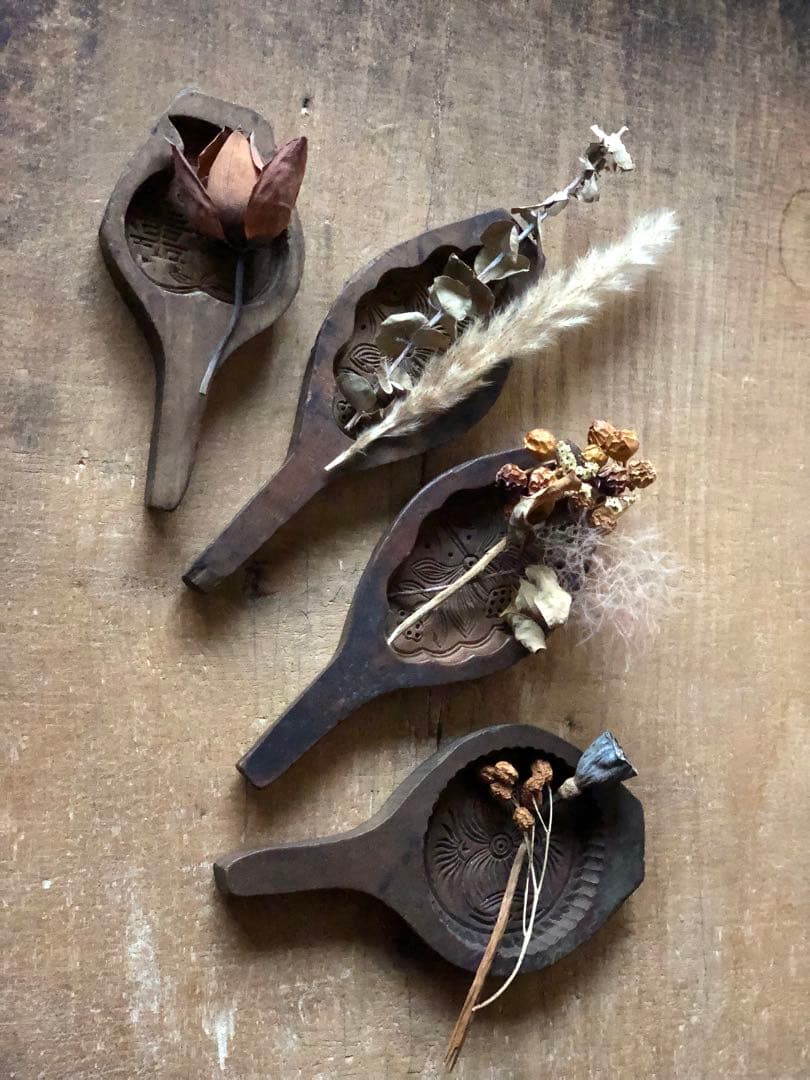 李朝　菓子型　4個まとめて 古民藝　木彫　木型　ブロカント