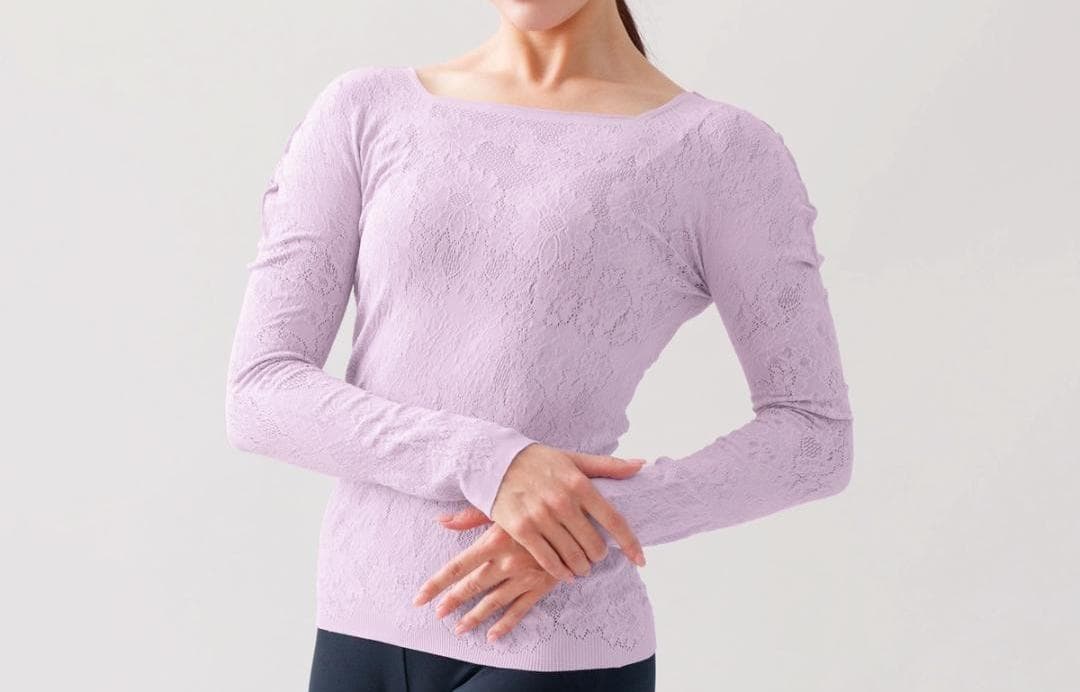 チャコット　ノーソーイングニット　スクエアネック　長袖　後ろリボン