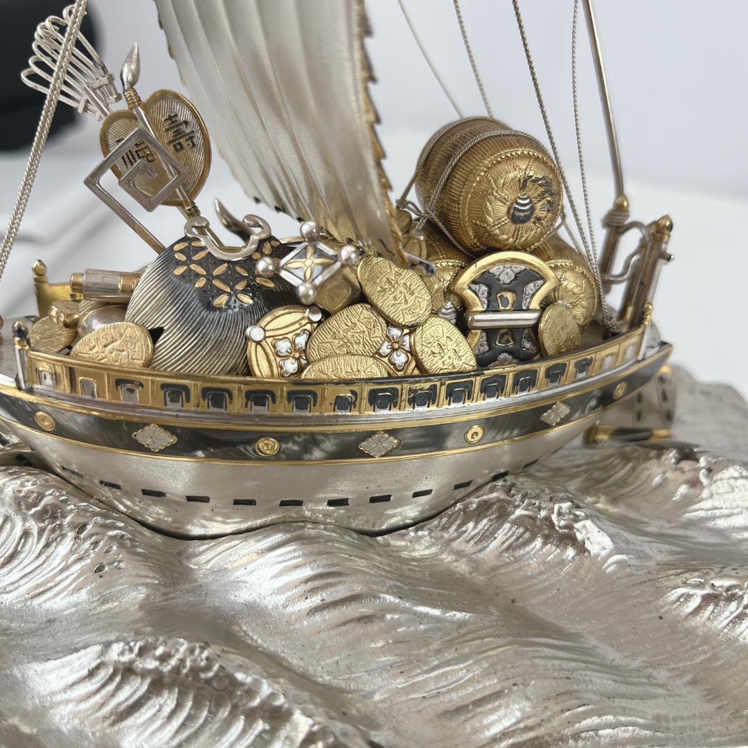 美品☘️ 三越謹製　銀製刻印　宝船　約272ｇ　置物　ガラスケース付