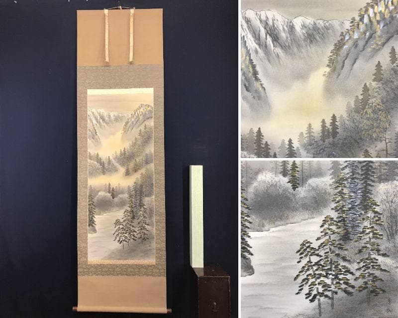 【真作】孝調/金彩山水図/山水図/早春図/掛軸/名家伝来/AC-635