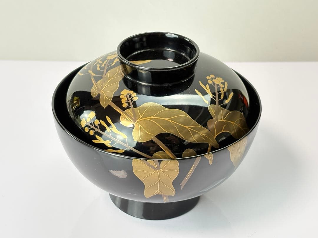 【未使用】越前漆器【源伸堂】蒔絵付　吸物椀5客セット 共箱栞付R7112328