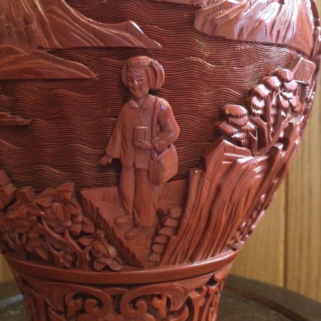 堆朱花瓶、中国製、文化大革命時代