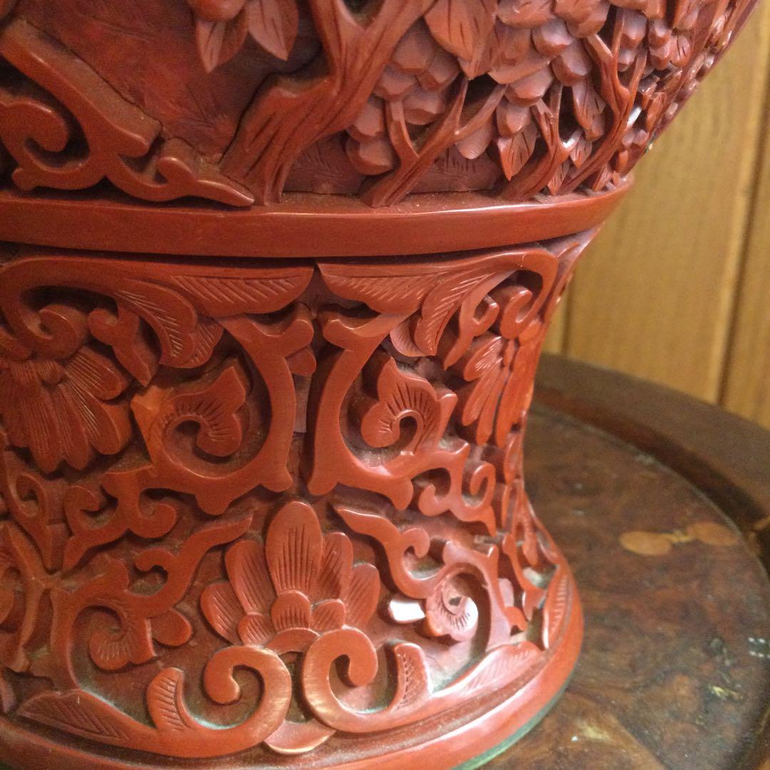 堆朱花瓶、中国製、文化大革命時代