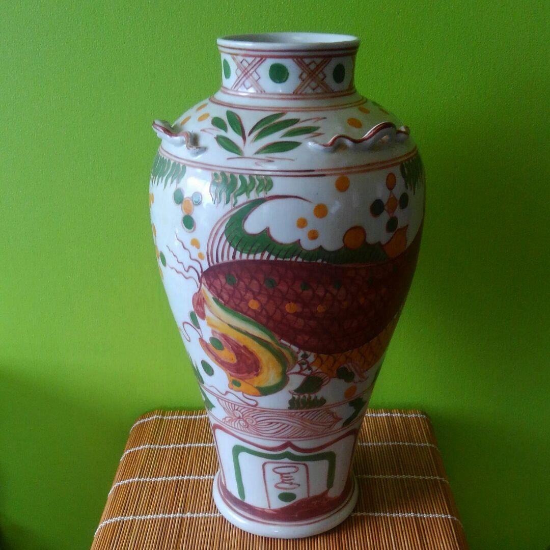 赤絵魚藻紋様瓶　高さ44㎝