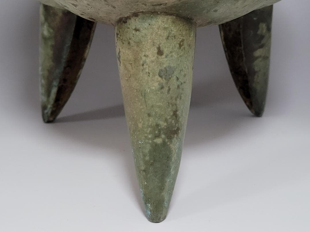 古青銅造 三足両耳 香炉 春秋戦国漢時代 高さ約31.5cm