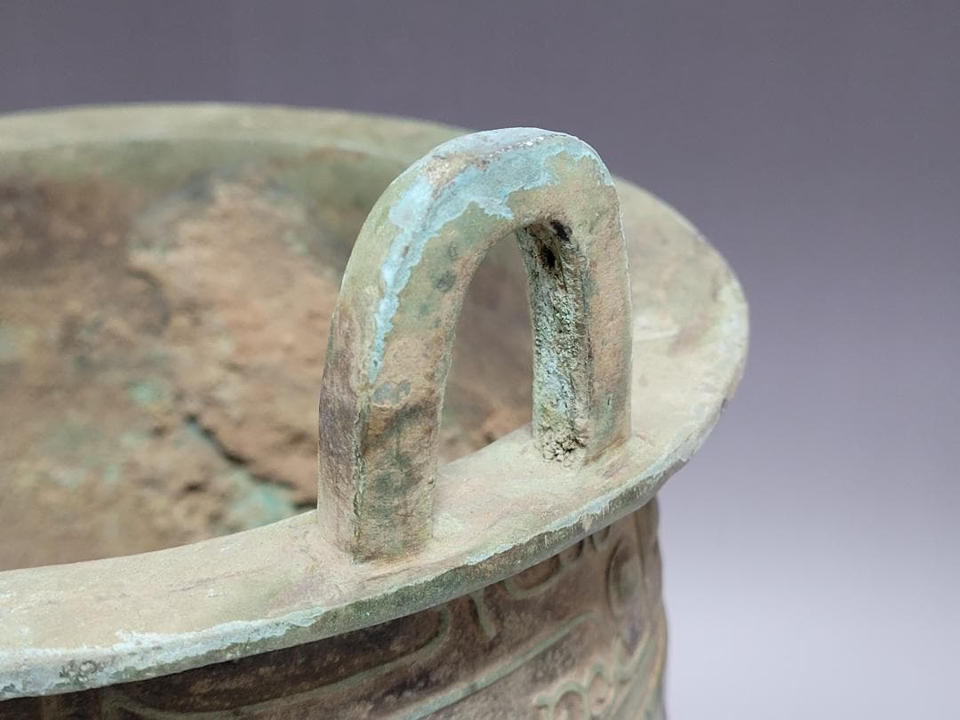 古青銅造 三足両耳 香炉 春秋戦国漢時代 高さ約31.5cm