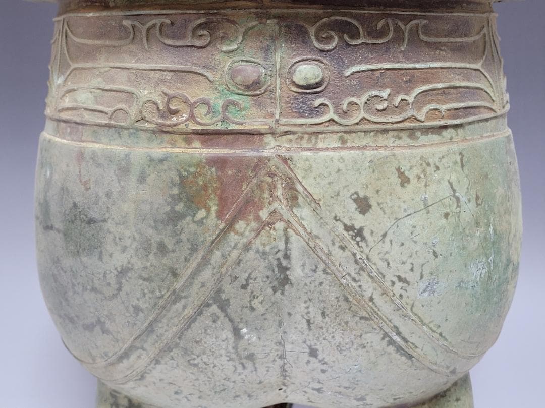 古青銅造 三足両耳 香炉 春秋戦国漢時代 高さ約31.5cm