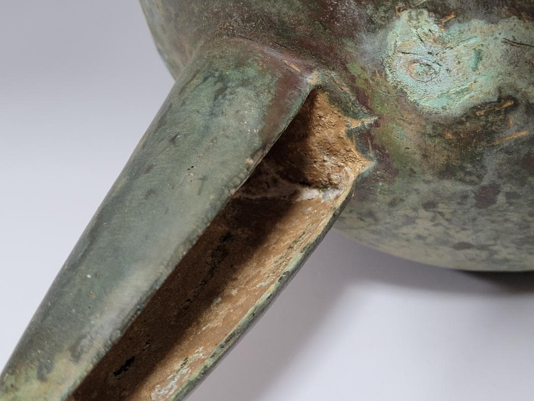 古青銅造 三足両耳 香炉 春秋戦国漢時代 高さ約31.5cm