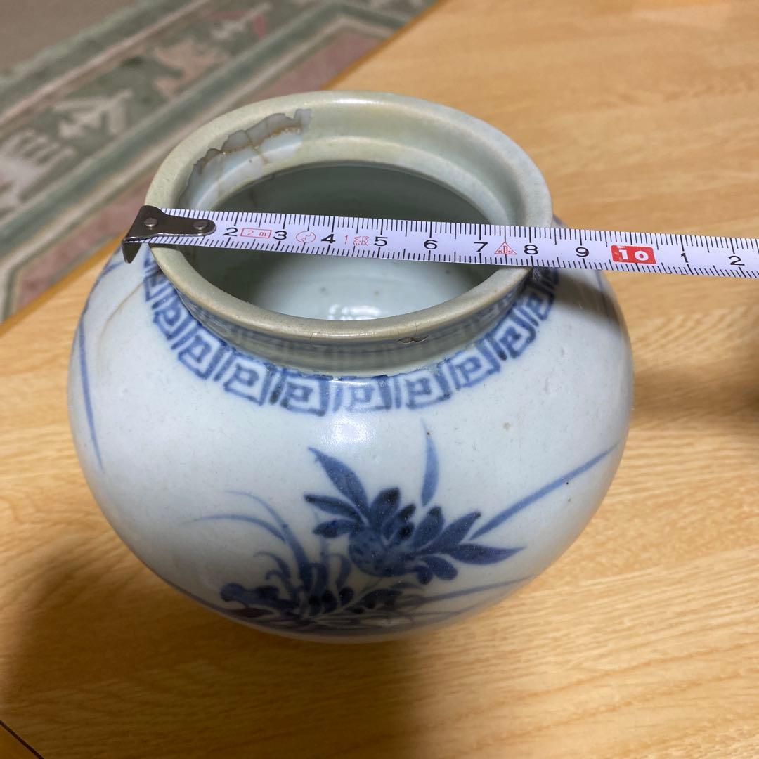 李朝　分院手　草花文壺