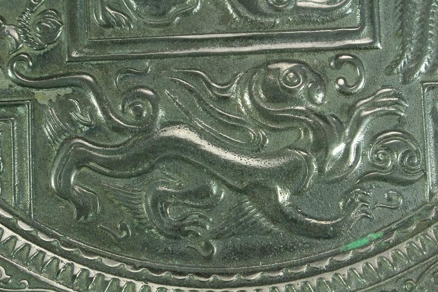 中国美術 白銅 龍紋 古鏡 φ17.5cm(K-HA465)