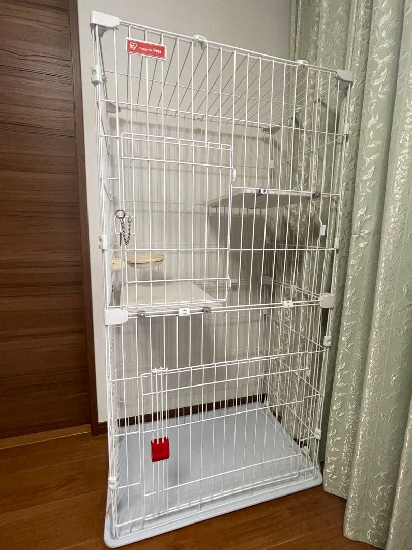 ホワイト 2段式キャットケージ 食器付き　直接引取りのみ