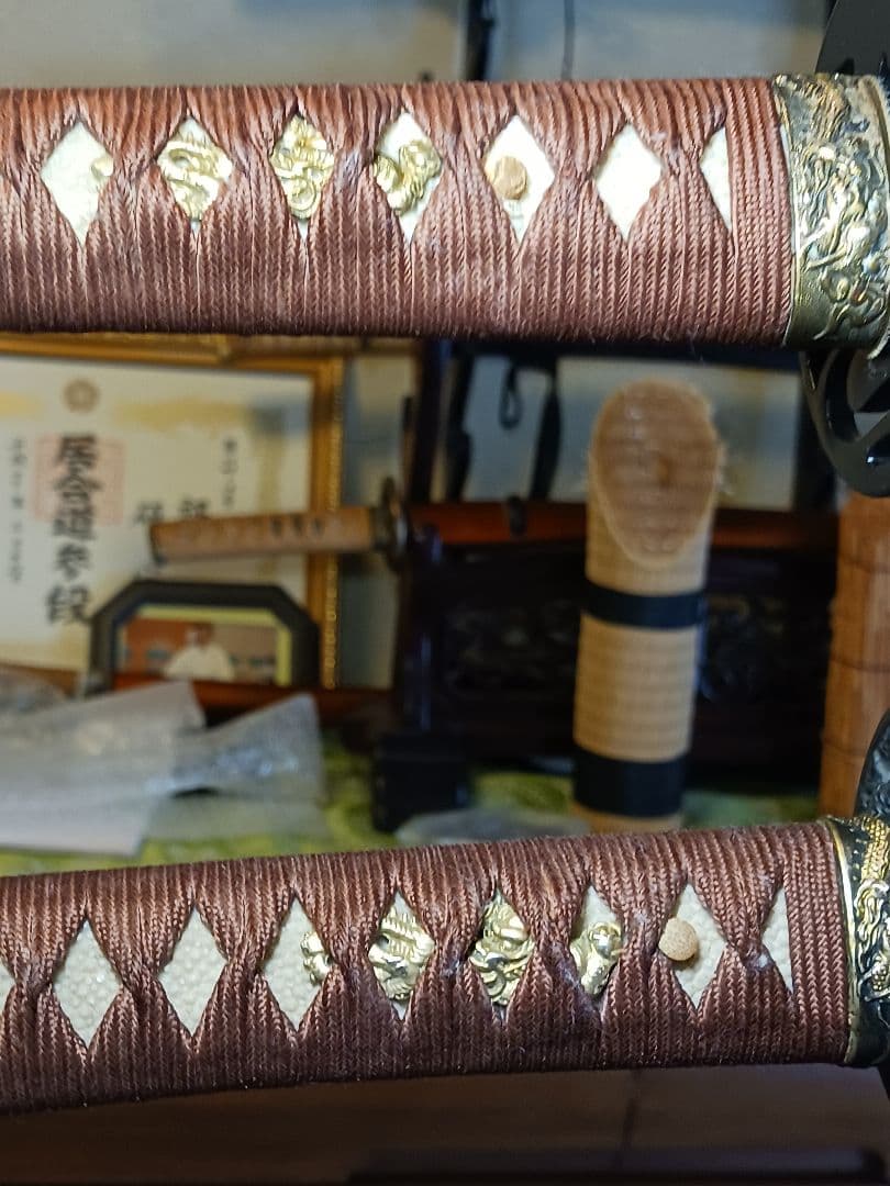 大小居合稽古刀、木製、鮫革(鉄鐔.二重薄刃)、2月末日までの最終値引き