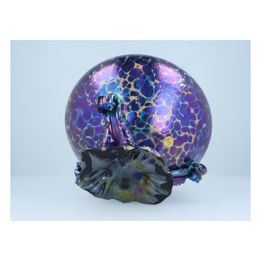 泡模様の紫色陶器 アート花瓶 オーロラ彩・細胞模様・彫刻的造形