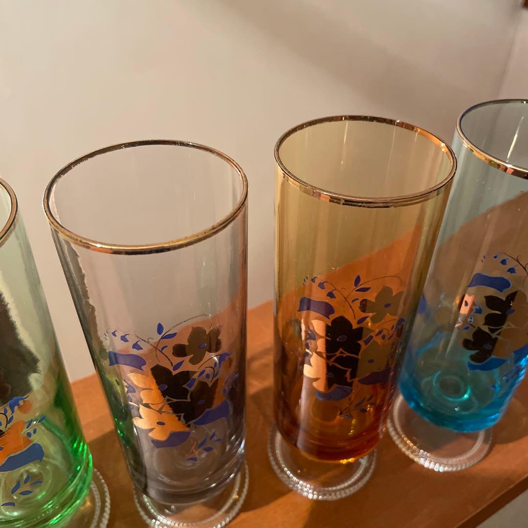 超希少　レア　昭和レトロ　アデリア　花柄　脚付きグラス　４セット