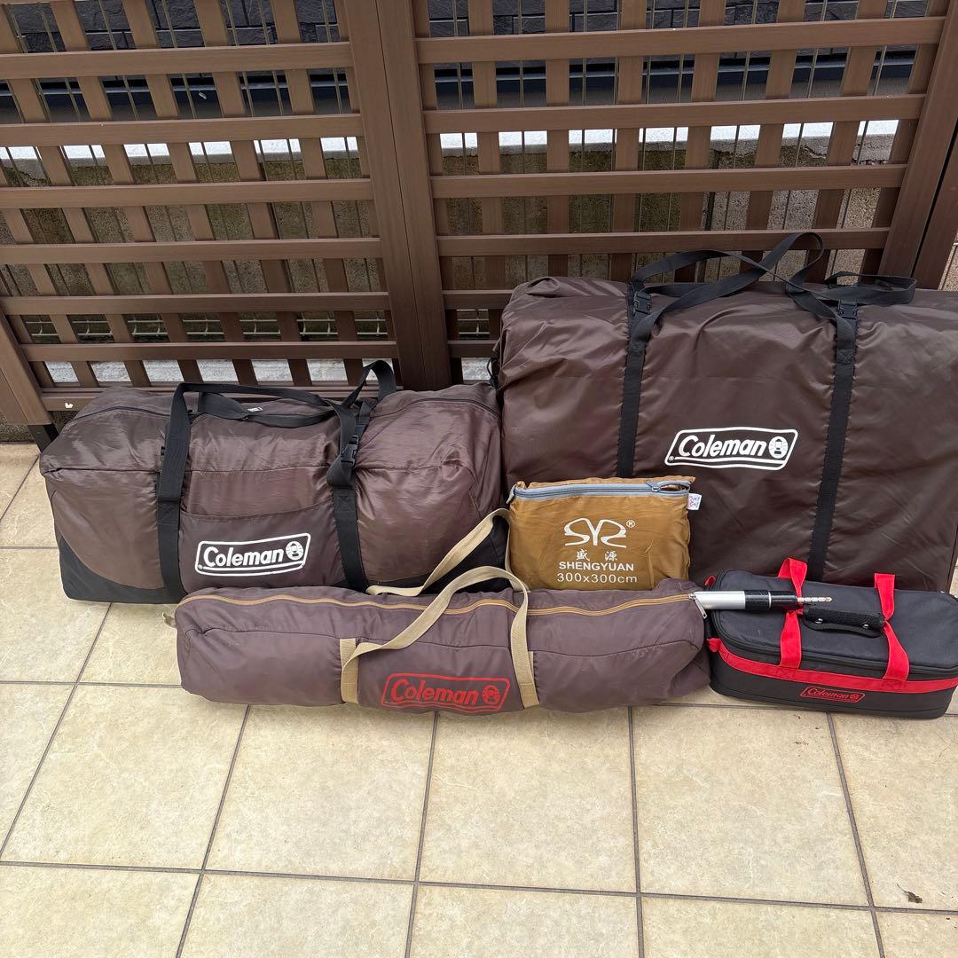 送料込みでおの値段！Coleman キャンプテント&タープセット付属品付き