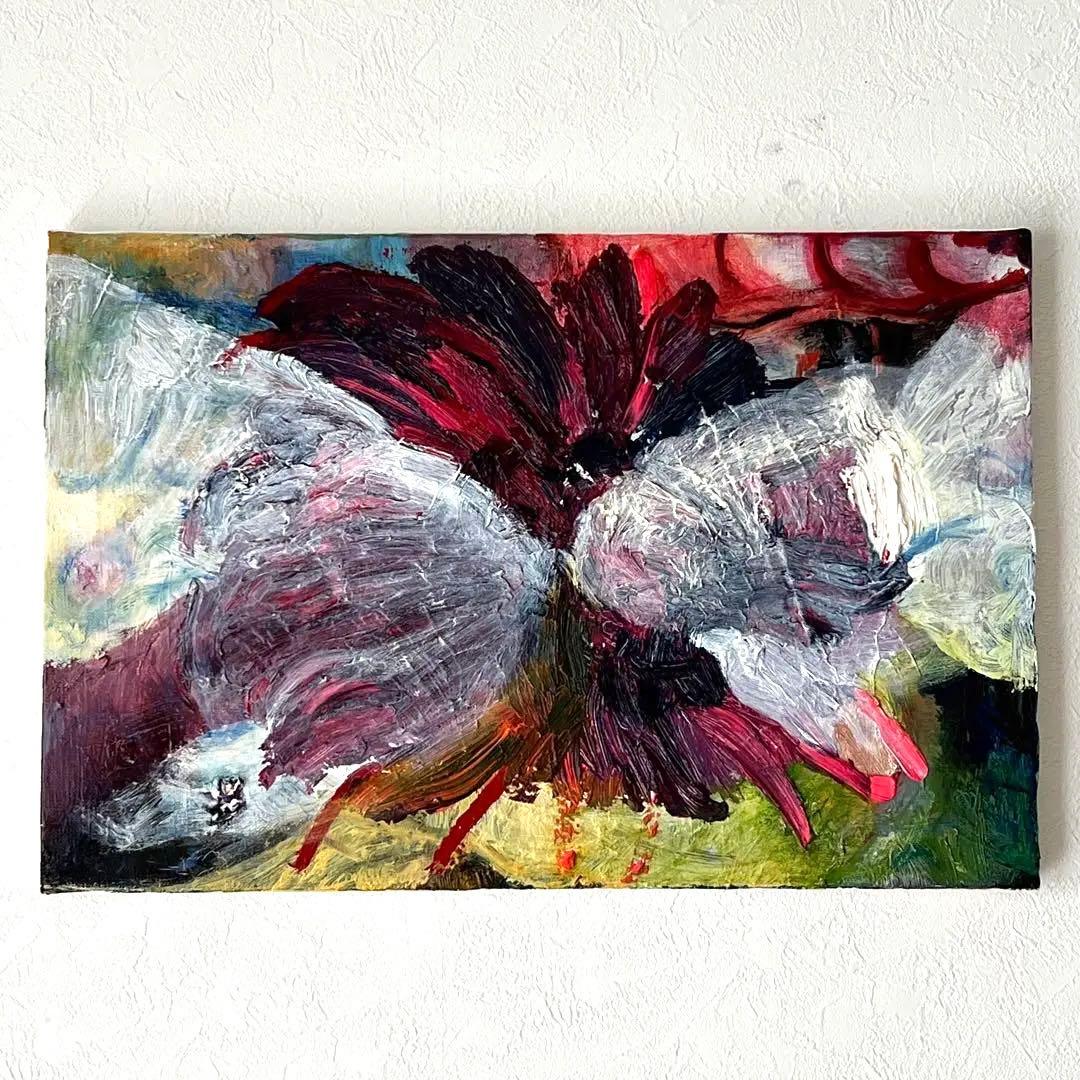 【P6号】ちょうちょのメガネ 原画 油絵 oil painting 油彩