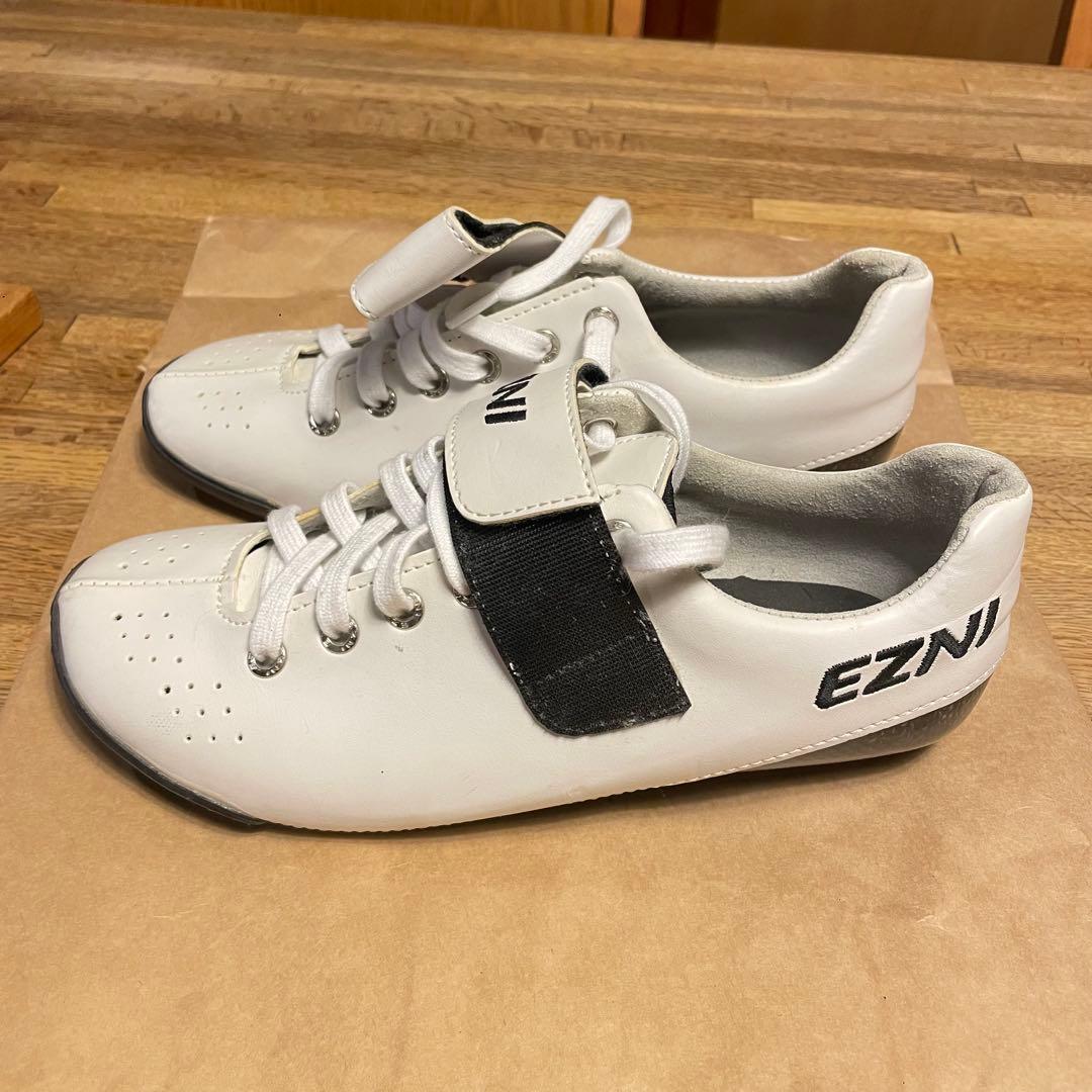 EZNI 自転車シューズ ホワイト ベルクロ　25.5 ハンドメイド　美品　競輪