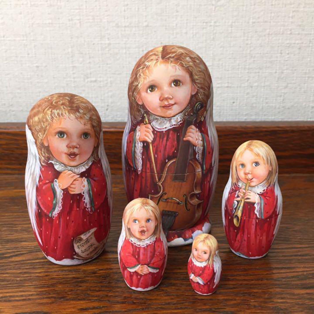 ロシア雑貨☆天使マトリョーシカ(5P)バルスコワ作 リダ工房