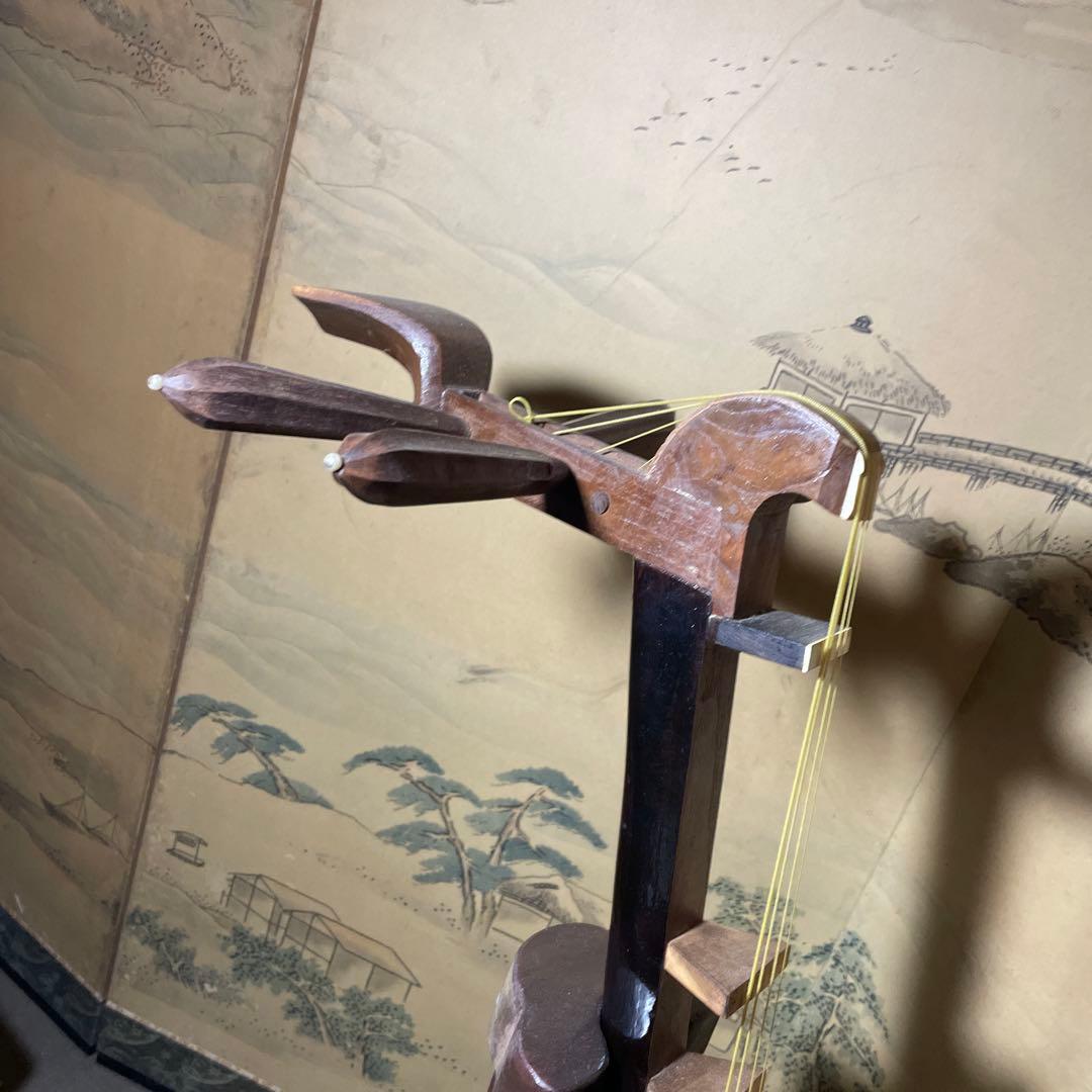 『半月細工・表桑製・四弦』薩摩 琵琶 袋付 撥付き　ヴィンテージ　びわ　楽器琵琶