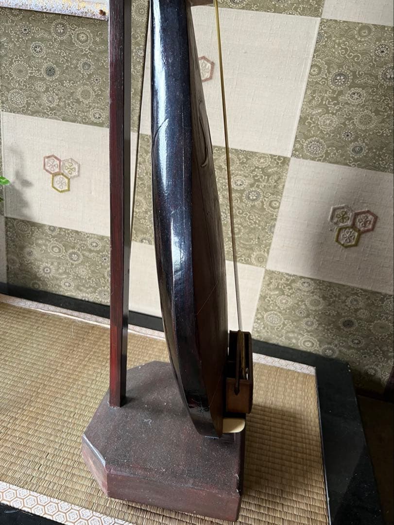 『半月細工・表桑製・四弦』薩摩 琵琶 袋付 撥付き　ヴィンテージ　びわ　楽器琵琶