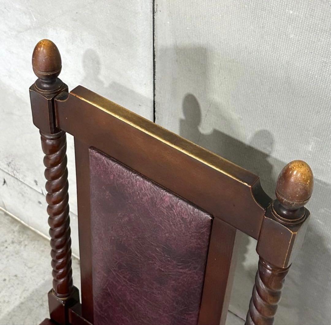 ✦バロック調✦アンティークチェア 木製 ツイスト脚 ワインレッド 鉄鋲 合皮張り