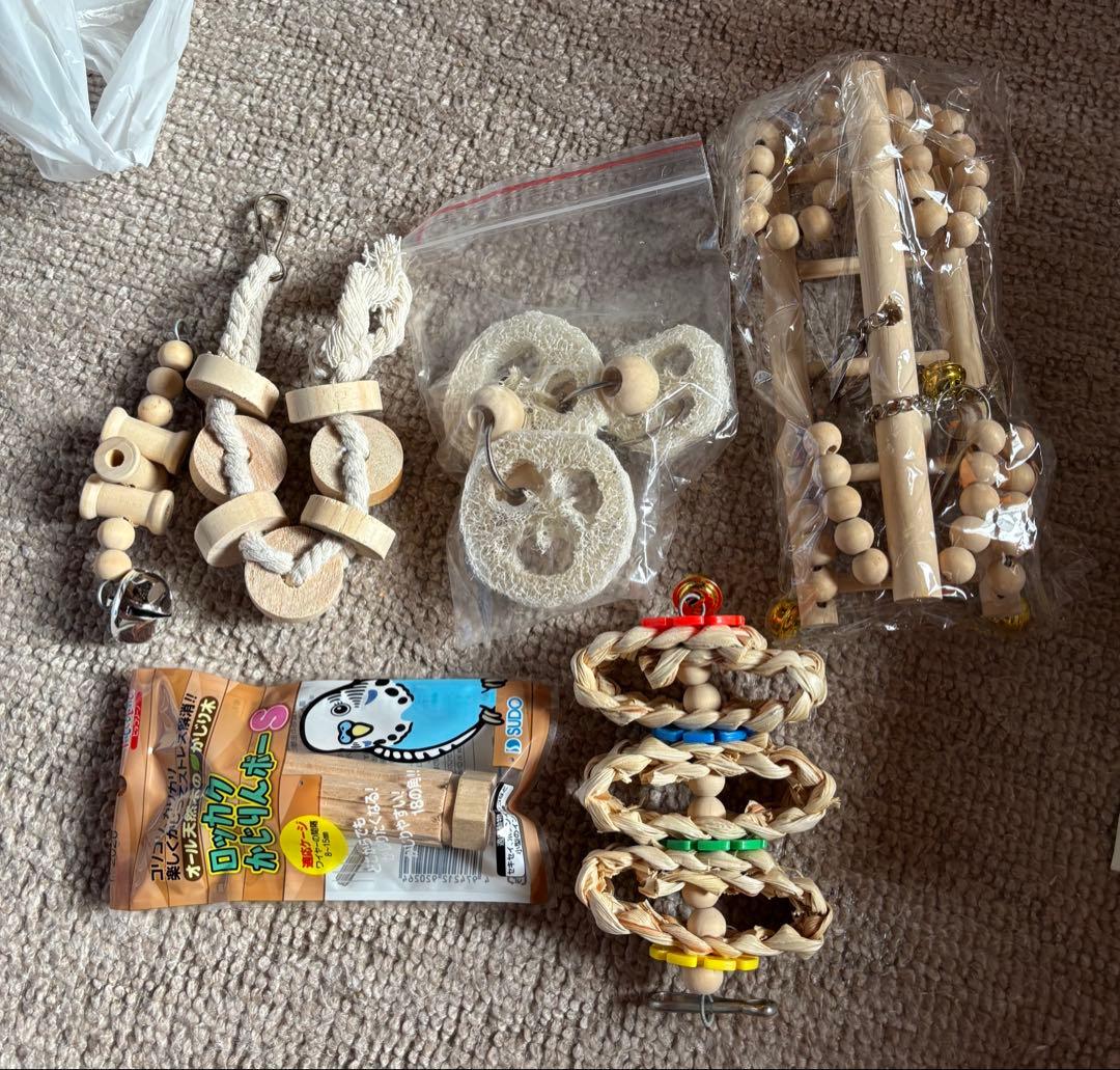 SANKO 鳥かご ホワイト/イエロー 餌 シード おもちゃセット付き