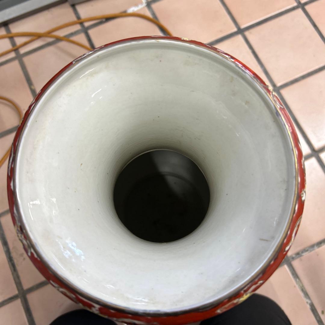 中国美術 青花琺瑯彩人物神獣纏枝花紋雙耳大瓶 高さ約50cm 旧家蔵出