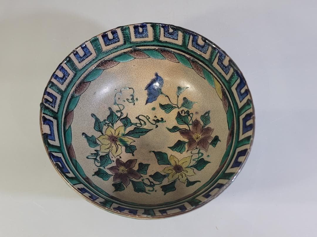 古九谷 花草模様 碗 時代物 DT248