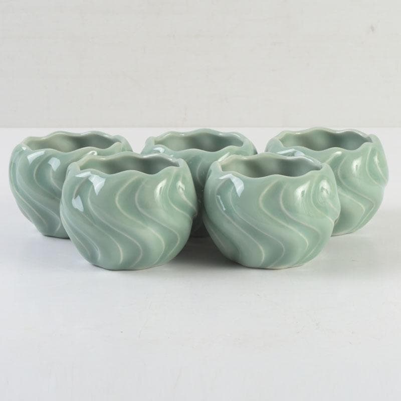 和食器　茶懐石　京焼　加藤渓山作　砧青磁　捻小附　五客　共箱　V　9314