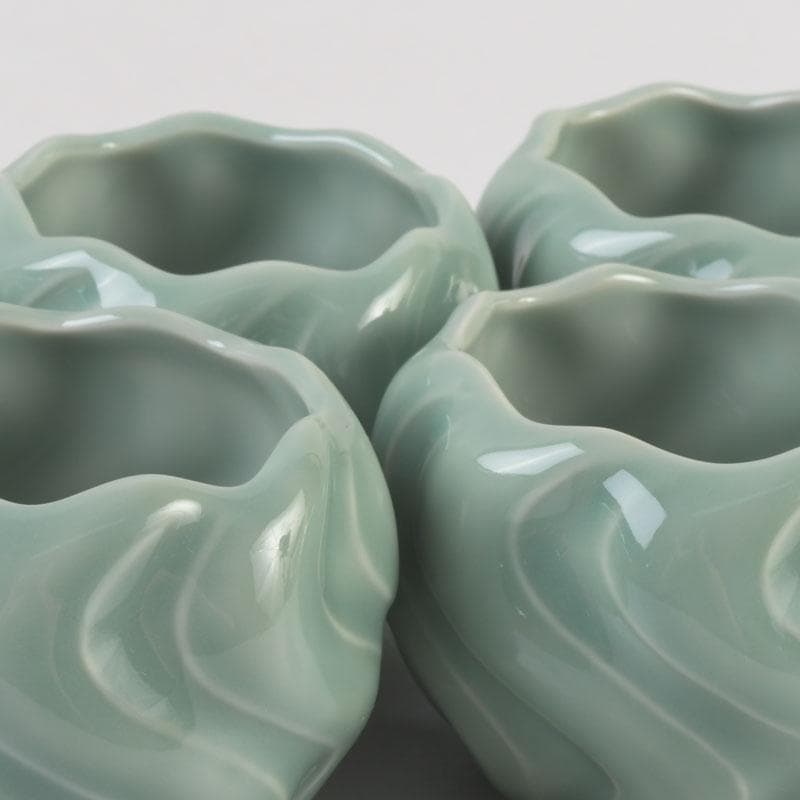 和食器　茶懐石　京焼　加藤渓山作　砧青磁　捻小附　五客　共箱　V　9314