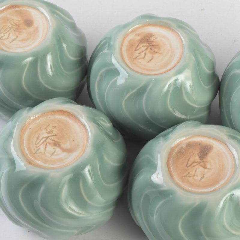 和食器　茶懐石　京焼　加藤渓山作　砧青磁　捻小附　五客　共箱　V　9314