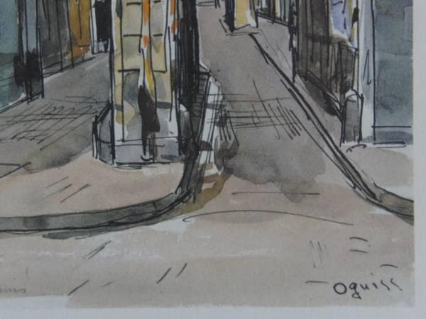 【荻須 高徳/0guiss】 『フォーブール・サン・ドニ』　素描、版上サイン入り