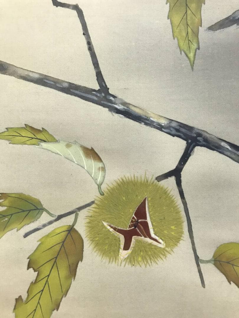 真作/省三/花鳥図/栗にキツツキ図/掛軸/名家伝来/AH-788