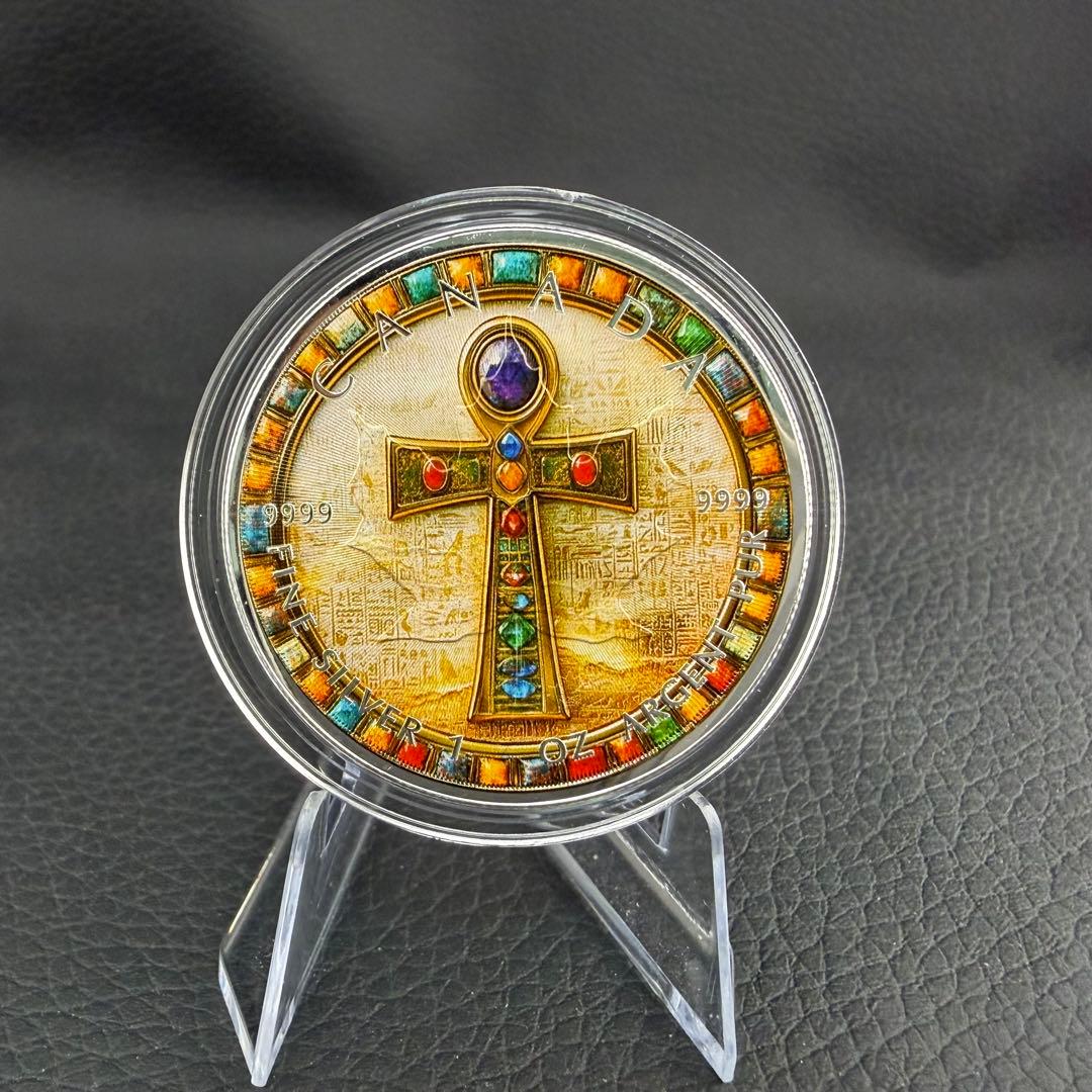 メイプルリーフ 銀貨 カラー 古代エジプト 宝飾アンク(エジプト十字架) 1oz