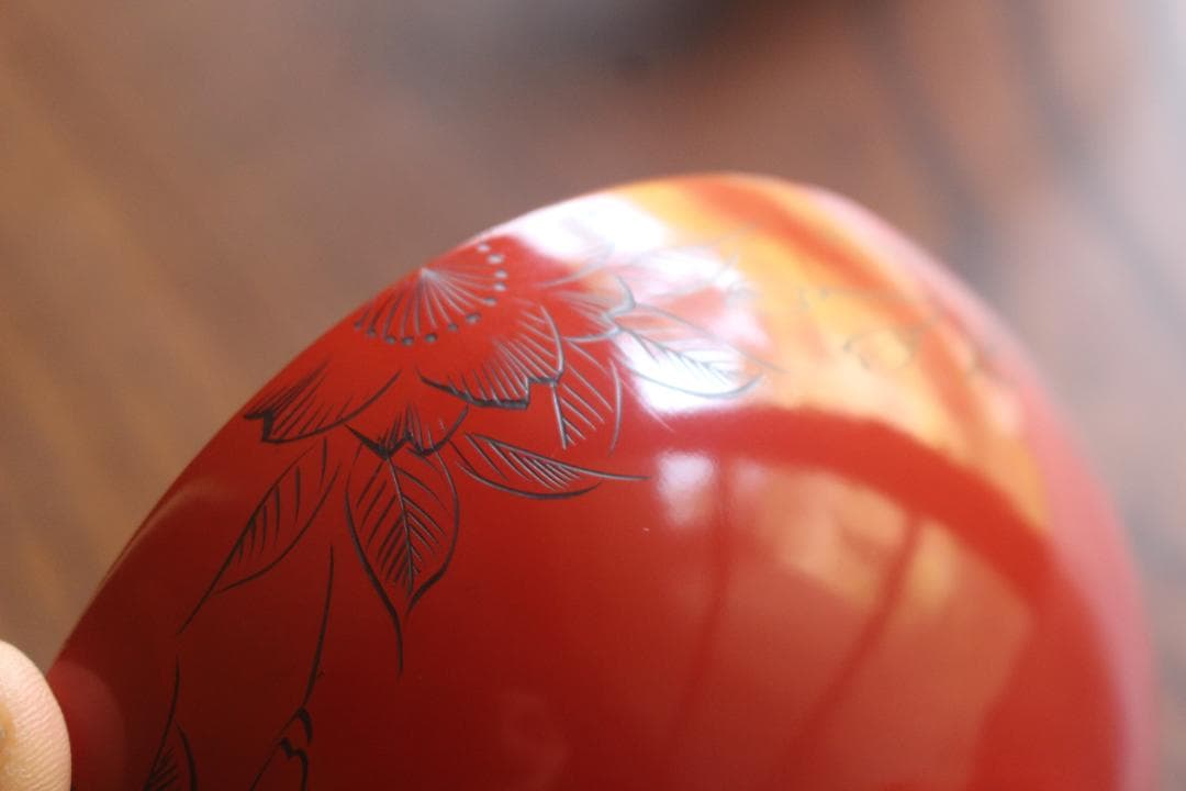 デッドストック！上質朱漆に極上沈黒桜文の映えるお椀2点（検輪島塗懐石椀雑煮椀