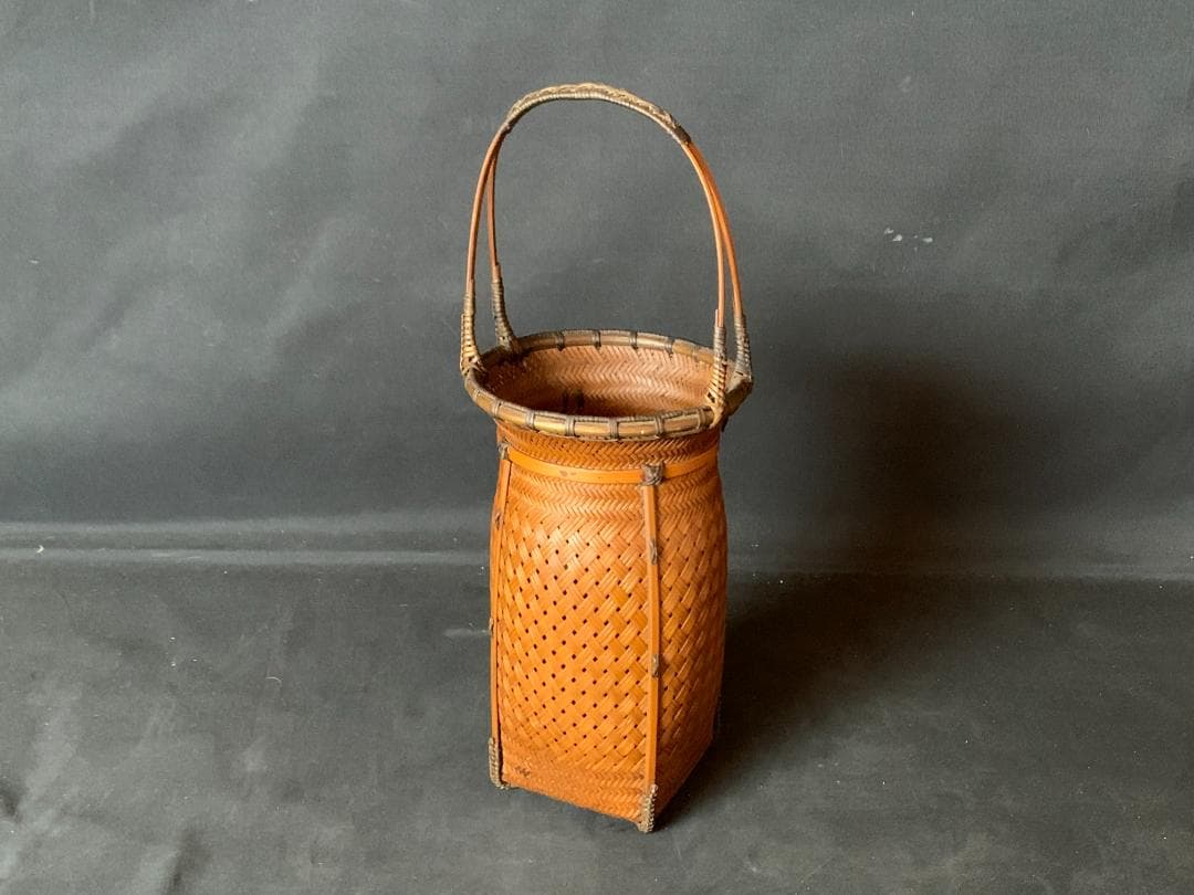 大分竹細工師 竹仙造 竹編 手付 花入 竹籠 煎茶道具 792