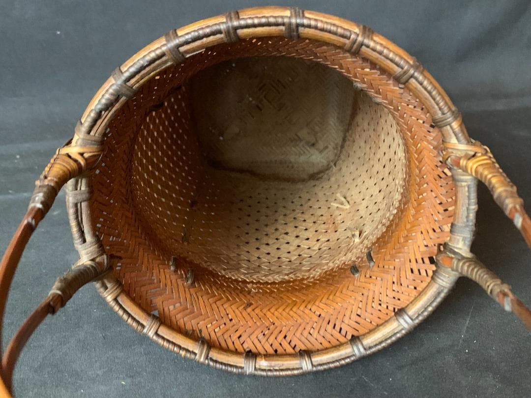 大分竹細工師 竹仙造 竹編 手付 花入 竹籠 煎茶道具 792