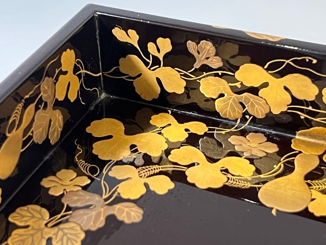 DT731 瓢箪纏蒔絵 四方盆 美品