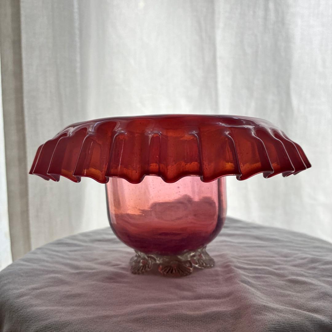 イギリス　レア品ヴィクトリアンアンティークウランバセリン　クランベリーコンポート